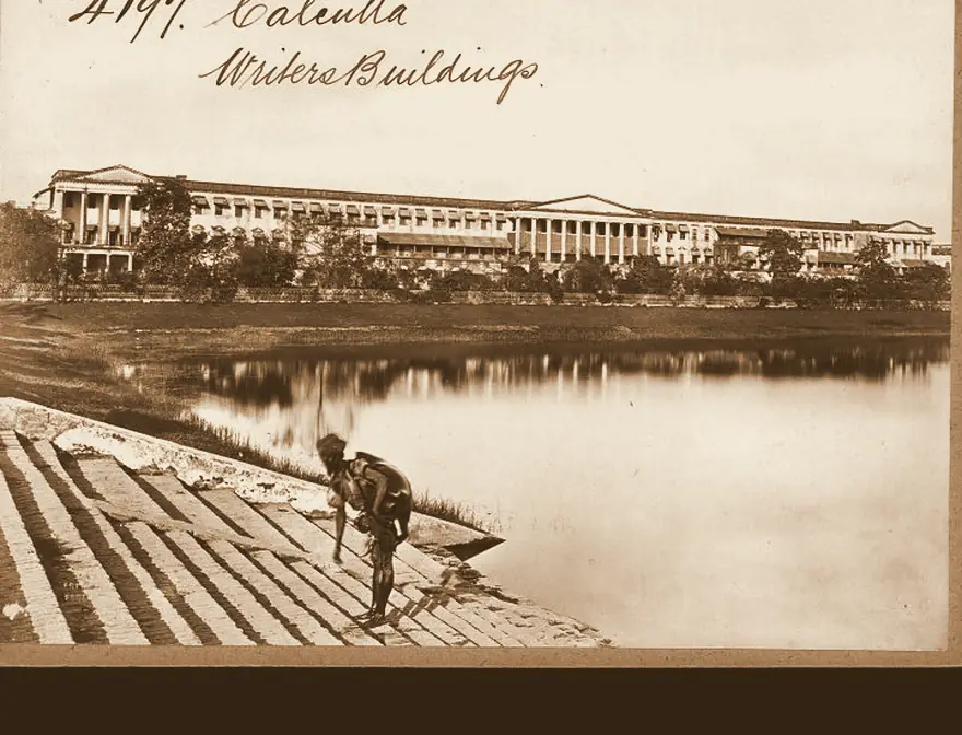 The Writers' Buildings at Calcutta seen across the tank — photograph by Francis Frith, 19th century