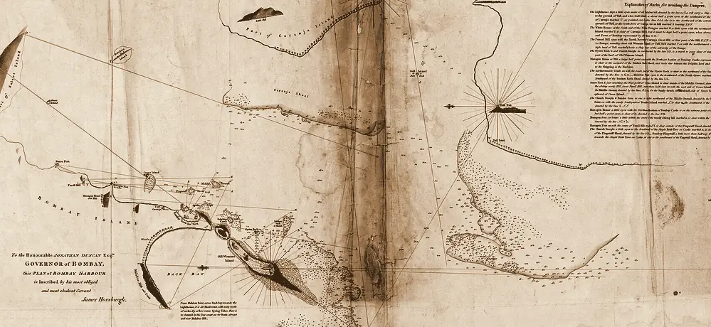 A plan of Bombay Harbour by James Horsburgh (1806) — soundings, banks and anchorages, drawn to be trusted